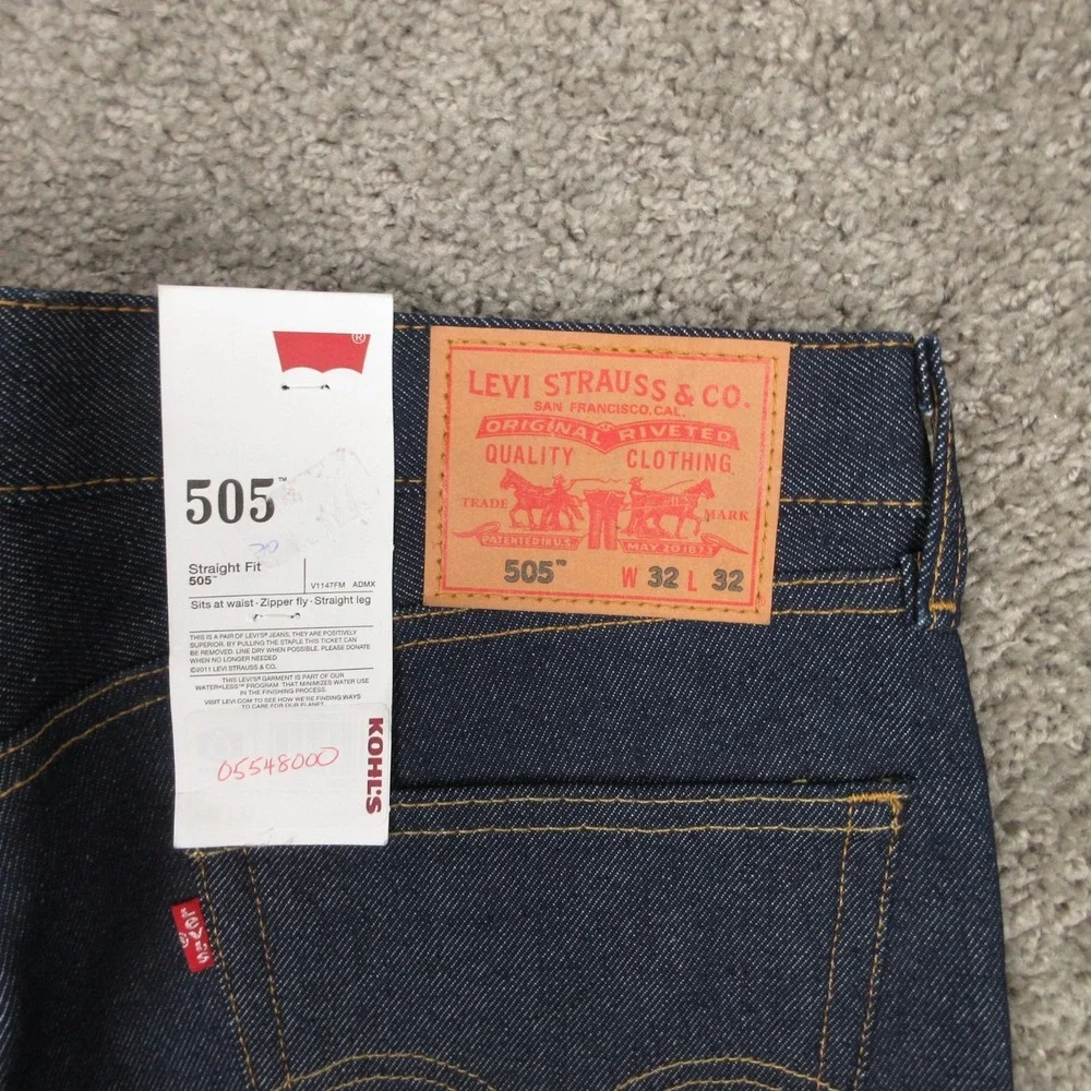 Levis Jeans Mens 32x32 Blue 505 Regular Straight Rigid Raw Denim Pants NEW Y2K